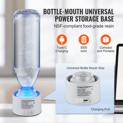 VEVOR Waterstofflesgenerator, draagbare waterstofwatermaker 380 ml, waterstofrijke waterionisator met SPE-technologie, met neusinhalatiebuis en zelfreinigend