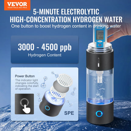 VEVOR Waterstofflesgenerator, draagbare waterstofwatermaker 230 ml, waterstofrijke waterionisator met SPE-technologie, met neusinhalatiebuis en zelfreinigend