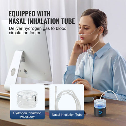 VEVOR Waterstofflesgenerator, draagbare waterstofwatermaker 230 ml, waterstofrijke waterionisator met SPE-technologie, met neusinhalatiebuis en zelfreinigend