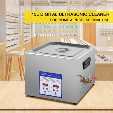 VEVOR Digitale Ultrasone Reiniger 15L Roestvrij Staal Ultrasone Reinigingsmachine 360W Ultrasoon Reiniger met 40 kHz Frequentie en Instelbare Tijd of Temp Ideaal voor het Reinigen van Sieraden, enz