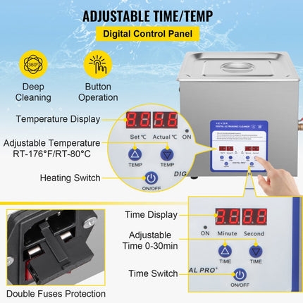 VEVOR Digitale Ultrasone Reiniger 15L Roestvrij Staal Ultrasone Reinigingsmachine 360W Ultrasoon Reiniger met 40 kHz Frequentie en Instelbare Tijd of Temp Ideaal voor het Reinigen van Sieraden, enz