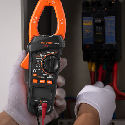 VEVOR Stroomtang 1000A True-RMS Stroomtang Multimeter 5999Counts Stroomtang Voor DC/AC Stroom DC/AC Spanning Frequentie Weerstand Diodetest Aan/Uit Schakelaar Capaciteit/Relatieve waarde