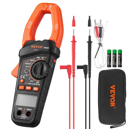 VEVOR Stroomtang 1000A True-RMS Stroomtang Multimeter 5999Counts Stroomtang Voor DC/AC Stroom DC/AC Spanning Frequentie Weerstand Diodetest Aan/Uit Schakelaar Capaciteit/Relatieve waarde