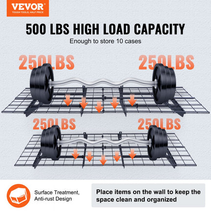VEVOR set van 2 garageplanken 1220 x 620 x 200 mm gereedschapsopslag 113,4 per laag gereedschapshouder muur 122 x 61 cm plankruimte opbergplanken metalen plank gereedschapsorganizer wandplanken