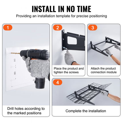 VEVOR set van 2 garageplanken 1220 x 620 x 200 mm gereedschapsopslag 113,4 per laag gereedschapshouder muur 122 x 61 cm plankruimte opbergplanken metalen plank gereedschapsorganizer wandplanken