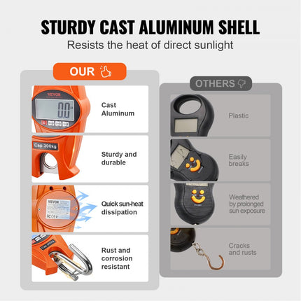 VEVOR Kraanweegschaal 0,15 tot 300 kg Digitale hangweegschaal lbs/kg/N Trekweegschaal 0,05 kg Nauwkeurigheid Spelweegschaal Industriële weegschaal LCD-scherm Hangweegschaal Mini draagbare weegschaal met haak Trekweegschaal
