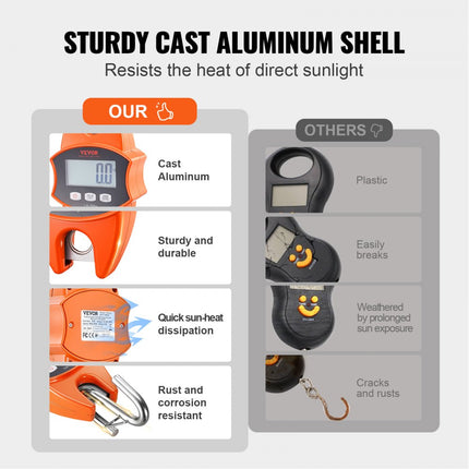 VEVOR Kraanweegschaal 0,15 tot 400 kg Digitale hangweegschaal lbs/kg/N Trekweegschaal 0,05 kg Nauwkeurigheid Spelweegschaal Industriële weegschaal LCD-scherm Hangweegschaal Mini draagbare weegschaal met geïntegreerd 1M meetlint