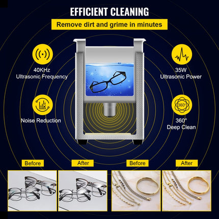 VEVOR Ultrasoon Reiniger 0.8L Ultrasonic Cleaner Digital Timer Jewelry 40KHz Tub Basket Factory Direct