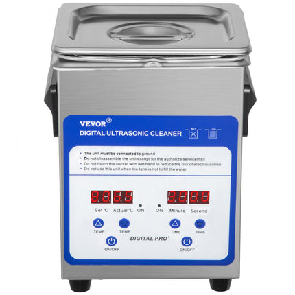 VEVOR Digitale Ultrasone Reiniger 60 W Roestvrij Staal Ultrasone Reinigingsmachine 2 L Ultrasoon Reiniger met 40 kHz Frequentie en Instelbare Tijd of Temp Ideaal voor het Reinigen van Sieraden, enz