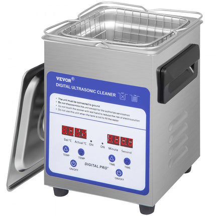 VEVOR Digitale Ultrasone Reiniger 60 W Roestvrij Staal Ultrasone Reinigingsmachine 2 L Ultrasoon Reiniger met 40 kHz Frequentie en Instelbare Tijd of Temp Ideaal voor het Reinigen van Sieraden, enz