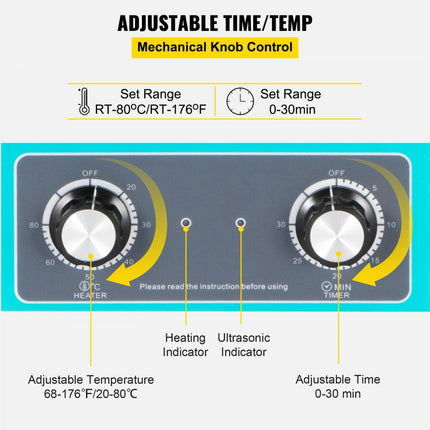 VEVOR Digitale Ultrasone Reiniger, 6L Ultrasone Reinigingsmachine, 304 Roestvrij Staal Ultrasoon Reiniger, voor het Reinigen van Vinylplaten, Sieraden, Brillen, Horloges, Laboratoriumbenodigdheden