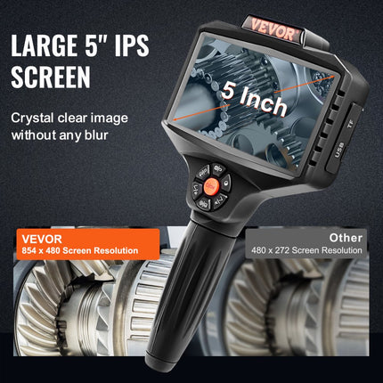VEVOR endoscoop camera drievoudige lens 5" Ips scherm 854x480 inspectie camera 5m kabel pijp camera 5000mAh batterij voor 5-6 uur riool camera IP67