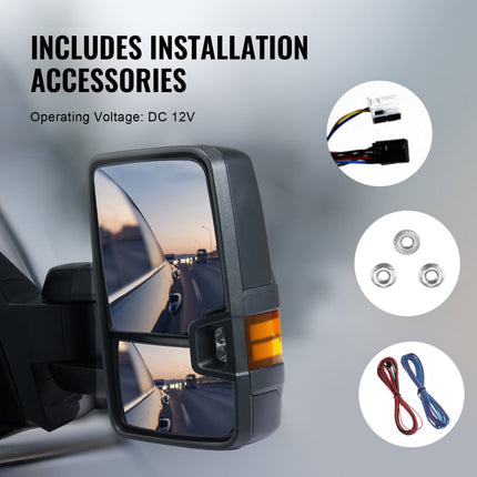 VEVOR elektrische zijspiegels voor Chevrolet Silverado (2014-2021)/GMC zwart