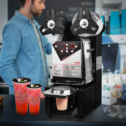 VEVOR Sluitmachine 500-650 kopjes/uur Kopsluitmachine voor 190 mm hoge 90/95 mm grote kopjes Elektrische Boba-theesealer met digitale LCD-bediening voor bubbelmelk, thee, koffie, zwart