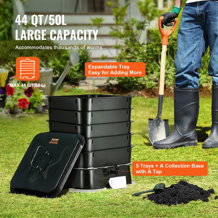 VEVOR snelcomposter 18-50L tuincomposter 400x400x650mm thermische composter HDPE kunststof composter Inclusief 5 kommen en een opvangbak Compostbak Compostering Vermindering van huishoudelijk afval