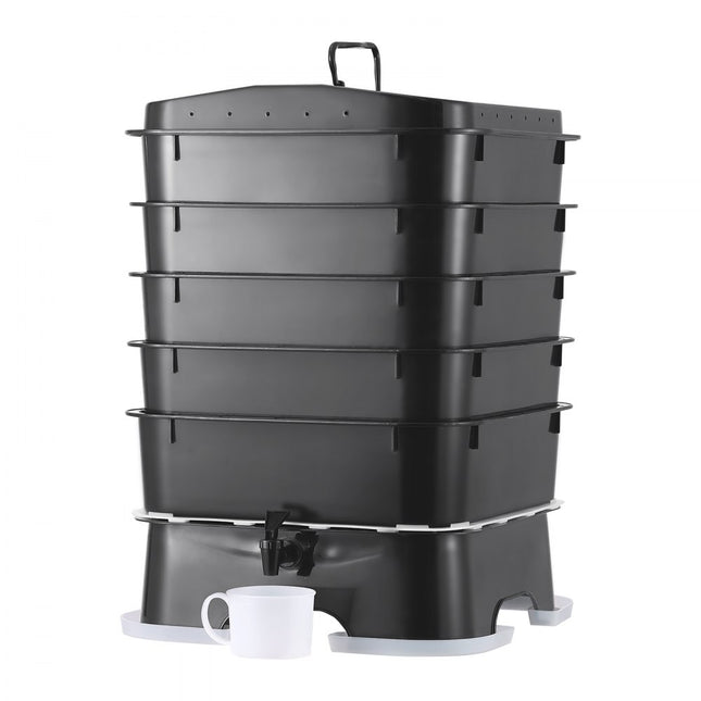 VEVOR snelcomposter 18-50L tuincomposter 400x400x650mm thermische composter HDPE kunststof composter Inclusief 5 kommen en een opvangbak Compostbak Compostering Vermindering van huishoudelijk afval