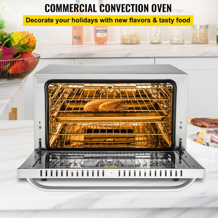 VEVOR Elektrische Tafeloven 47L/43Qt Kleine Oven 1600W 4-laags Mini Elektrische Oven met Glazen Deur Aan de Voorkant, Elektrische Tafel Top Convectie Oven met Dienbladen Draadrekken Cliphandschoenen