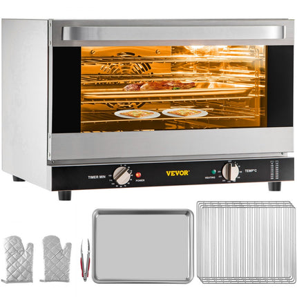 VEVOR Elektrische Tafeloven 47L/43Qt Kleine Oven 1600W 4-laags Mini Elektrische Oven met Glazen Deur Aan de Voorkant, Elektrische Tafel Top Convectie Oven met Dienbladen Draadrekken Cliphandschoenen