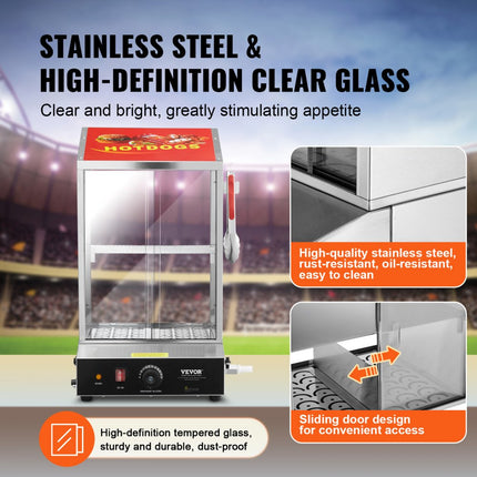 VEVOR Hotdogstomer 2-traps broodjeswarmer 37L commercieel elektrisch