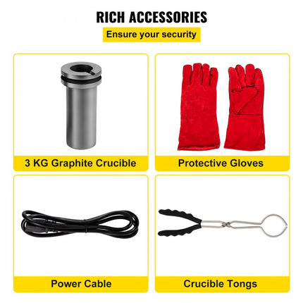 VEVOR metaalsmeltoven 1750 W, grafietkroes smeltoven 1150 °C, smeltoven elektrische PID-module, digitale goudsmeltovenmachine voor metaal goud zilver koper sieradenverwerking 220 V (3 kg)