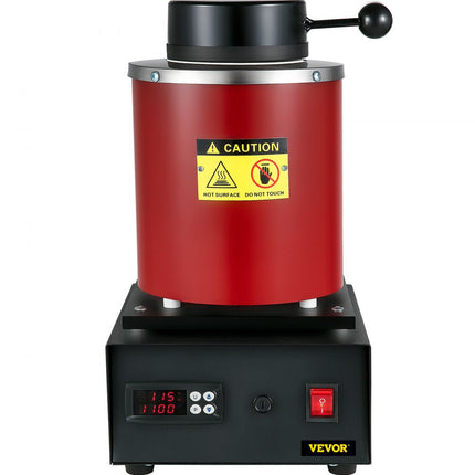 VEVOR metaalsmeltoven 1750 W, grafietkroes smeltoven 1150 °C, smeltoven elektrische PID-module, digitale goudsmeltovenmachine voor metaal goud zilver koper sieradenverwerking 220 V (3 kg)