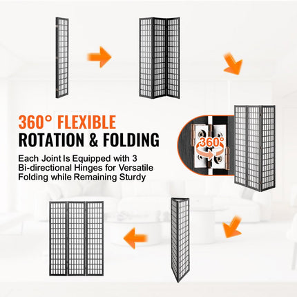 VEVOR roomdivider Japanse wandverdeler 3-delig kamerscheidingsscherm hout