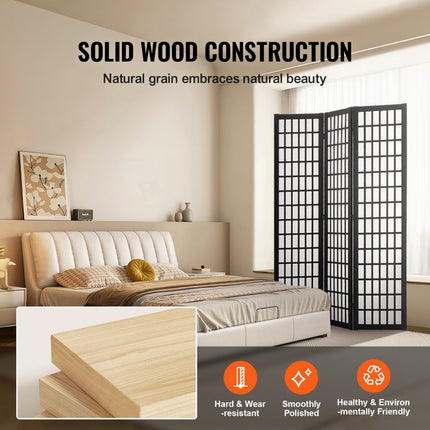 VEVOR roomdivider Japanse wandverdeler 3-delig kamerscheidingsscherm hout