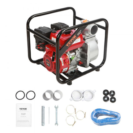 VEVOR benzinemotor waterpomp ca. 8cm, 7PK, 265GPM, ca. 43m slag, 7m zuigkracht 4-takt gasaangedreven vuilwater transferpomp draagbare hogedruk met slang voor irrigatiezwembad EPA gecertificeerd