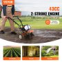 VEVOR tuinfrees 43CC waterverplaatsing motorschoffel op gas 300mm teeltbreedte motorfrees 100mm teeltdiepte grondschoffel stalen teeltmes veldfrees 1110x448x910mm cultivator
