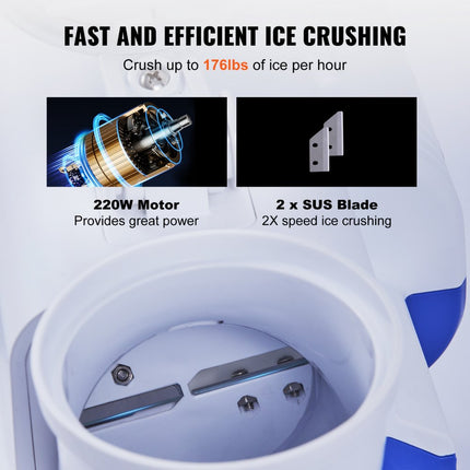 VEVOR Ijsbrekers Ice Crusher Ice Shaver Machine Ice Shaver 80kg / h Abs Ice Crusher 180W 410 x 172 x 275mm Energiebesparende fabrikant