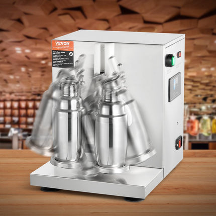 VEVOR Milkshake-machine, 120 W commerciële melktheeshaker, dubbele kop milkshake-mixer, 0-180s verstelbare milkshake-mixer met 750 ml roestvrijstalen beker voor melktheewinkel