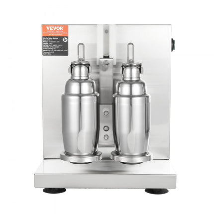 VEVOR Milkshake-machine, 120 W commerciële melktheeshaker, dubbele kop milkshake-mixer, 0-180s verstelbare milkshake-mixer met 750 ml roestvrijstalen beker voor melktheewinkel