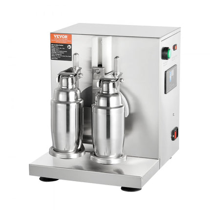 VEVOR Milkshake-machine, 120 W commerciële melktheeshaker, dubbele kop milkshake-mixer, 0-180s verstelbare milkshake-mixer met 750 ml roestvrijstalen beker voor melktheewinkel