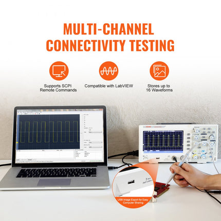 VEVOR Handoscilloscoop Digitale multimeter Tweekanaals 100 MHz bandbreedte 1 GS/S Hoge sampling Professionele kleurenscherm-oscilloscoop, mini-oscilloscoop Gegevensopslagfunctie Wiskundige berekening