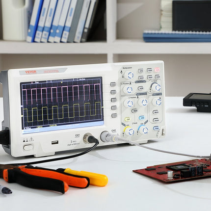 VEVOR Handoscilloscoop Digitale multimeter Tweekanaals 100 MHz bandbreedte 1 GS/S Hoge sampling Professionele kleurenscherm-oscilloscoop, mini-oscilloscoop Gegevensopslagfunctie Wiskundige berekening