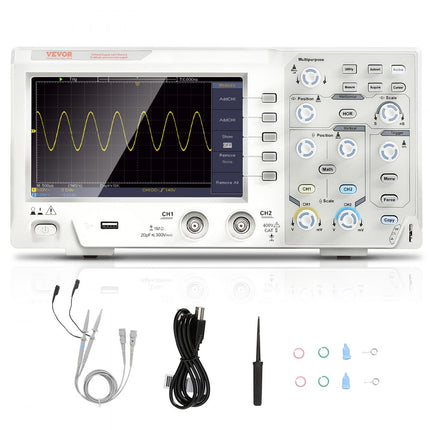VEVOR Handoscilloscoop Digitale multimeter Tweekanaals 100 MHz bandbreedte 1 GS/S Hoge sampling Professionele kleurenscherm-oscilloscoop, mini-oscilloscoop Gegevensopslagfunctie Wiskundige berekening