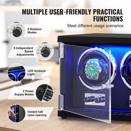 VEVOR watchwinder Dubbele watchwinder voor automatische horloges met 2 Mabuchi motoren