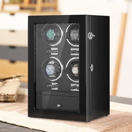 VEVOR watchwinder, automatische watchwinder, watchwinder, watchwinder voor automatische horloges, automatische watchwinder met ruimte voor 4 horloges, LED-verlichting, 150-207 mm verstelbare bandlengte