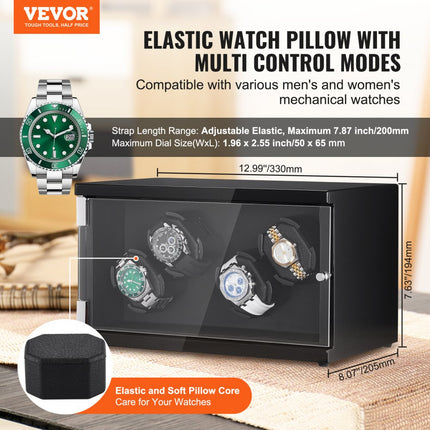VEVOR watchwinder voor 4 automatische horloges met 2 stille Japanse Mabuchi motoren