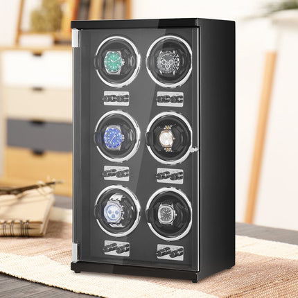 VEVOR Watch Winder, automatische watchwinder, watchwinder, watchwinder voor automatische horloges, automatische watchwinder met ruimte voor 6 horloges, LED-verlichting, 150-207 mm verstelbare bandlengte