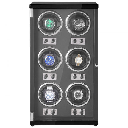 VEVOR Watch Winder, automatische watchwinder, watchwinder, watchwinder voor automatische horloges, automatische watchwinder met ruimte voor 6 horloges, LED-verlichting, 150-207 mm verstelbare bandlengte