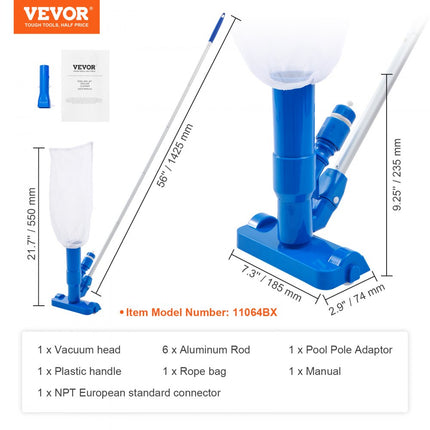 VEVOR zwembadstofzuiger, 6-delige zwembadstofzuiger 1425 mm gemonteerd met telescopische stang, zwembadstofzuiger, zwembadstofzuiger, zwembadbodemzuiger, zwembadstofzuiger