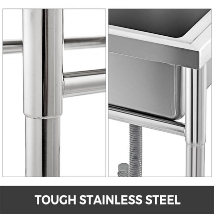 VEVOR Commerciële Gootsteen 100,3x59,7x91,4 cm Commerciële Spoelbak 201 Roestvrij Staal Vrijstaande Gootsteen met 10 cm Back-splash en Afvoergat voor zowel Commerciële als Residentiële Installaties