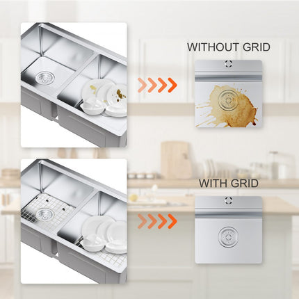 VEVOR 2 stuks gootsteenbeschermers, 348 x 295 x 25,4 mm gootsteenroosters met gecentreerde gaten, roestvrijstalen afvoergootsteenrooster, grote gootsteenvloerroosters, spoelbakaccessoires