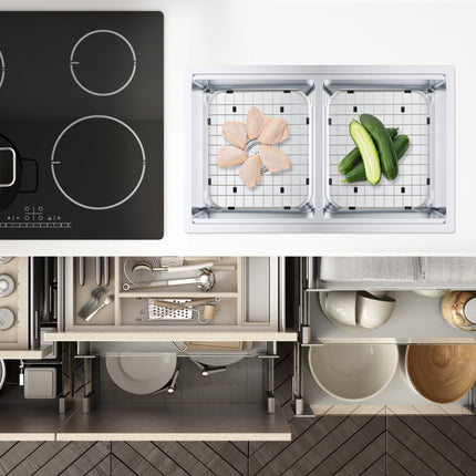 VEVOR 2 stuks gootsteenbeschermers, 348 x 295 x 25,4 mm gootsteenroosters met gecentreerde gaten, roestvrijstalen afvoergootsteenrooster, grote gootsteenvloerroosters, spoelbakaccessoires