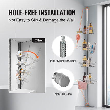 VEVOR hoekplank doucheplank doucheplank 1067-2896mm trekstang zilver