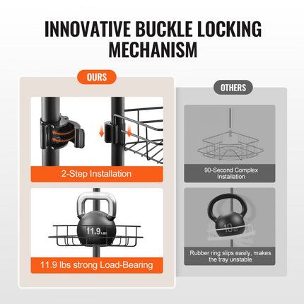 VEVOR hoekplank doucheplank doucheplank 1067-2896mm trekstang zwart