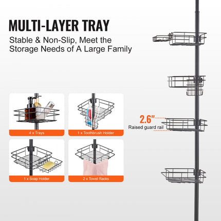 VEVOR hoekplank doucheplank doucheplank 1067-2896mm trekstang zwart