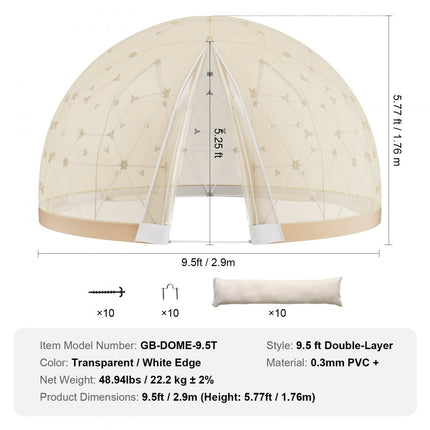 VEVOR Tuinkoepel Bubble Tent Iglo Camping PVC Koepeltent Dubbellaags 2,9 m