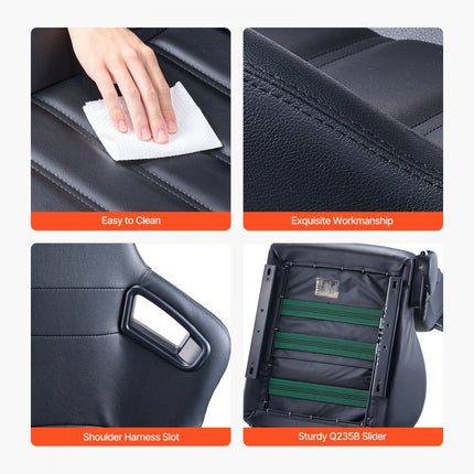 VEVOR 2 Racing Seat Racestoel PVC Leer Q235B Slider Cockpit Zwart Verstelbaar